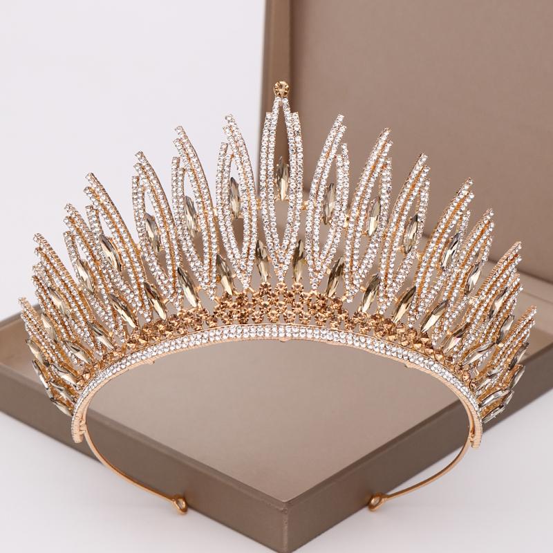 Luxuriöse Strass Kristall Gold Hochzeit Große Krone Königin Braut Tiara Frauen Schönheitswettbewerb Braut Haarschmuck Accessoires Geschenk