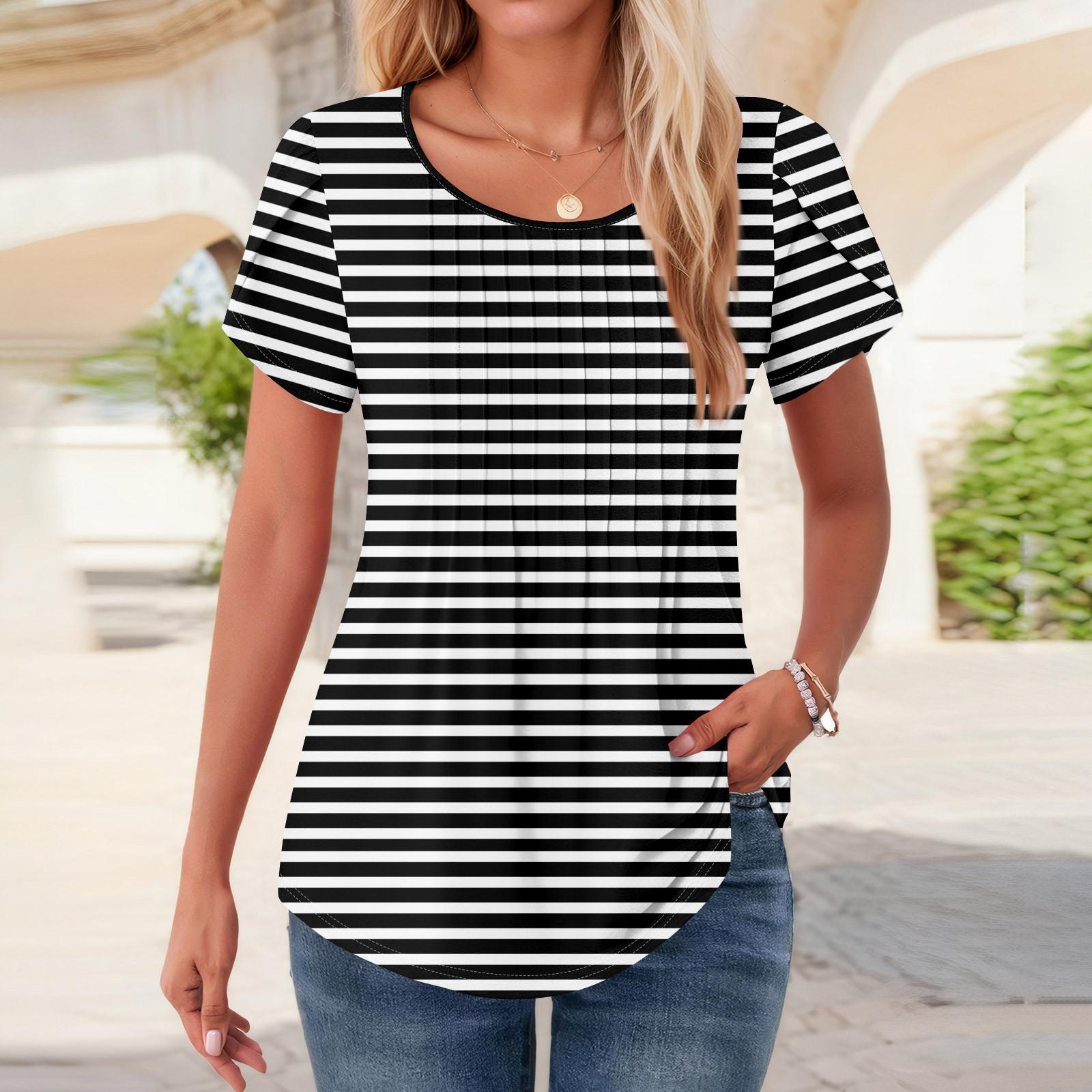 

Женские топы с коротким рукавом и круглым вырезом, летние рубашки с цветочным принтом, блузки для женщин, нарядные повседневные L чёрный