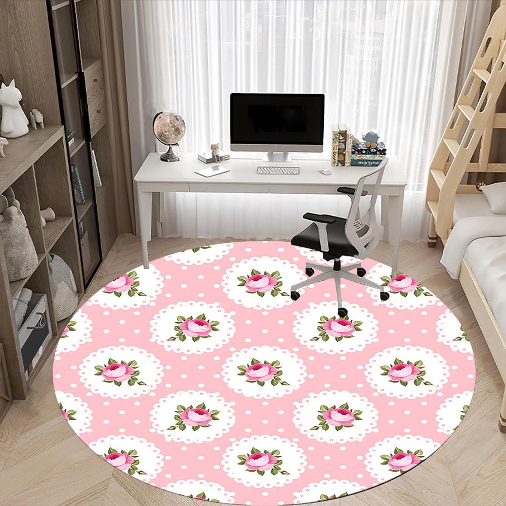 1pc Floral Pattern Office Round Rug, Non-slip, Soft and Durable Office Rug for Interior Decoration, Perfect for Office, Beautiful Decoration yy2603240