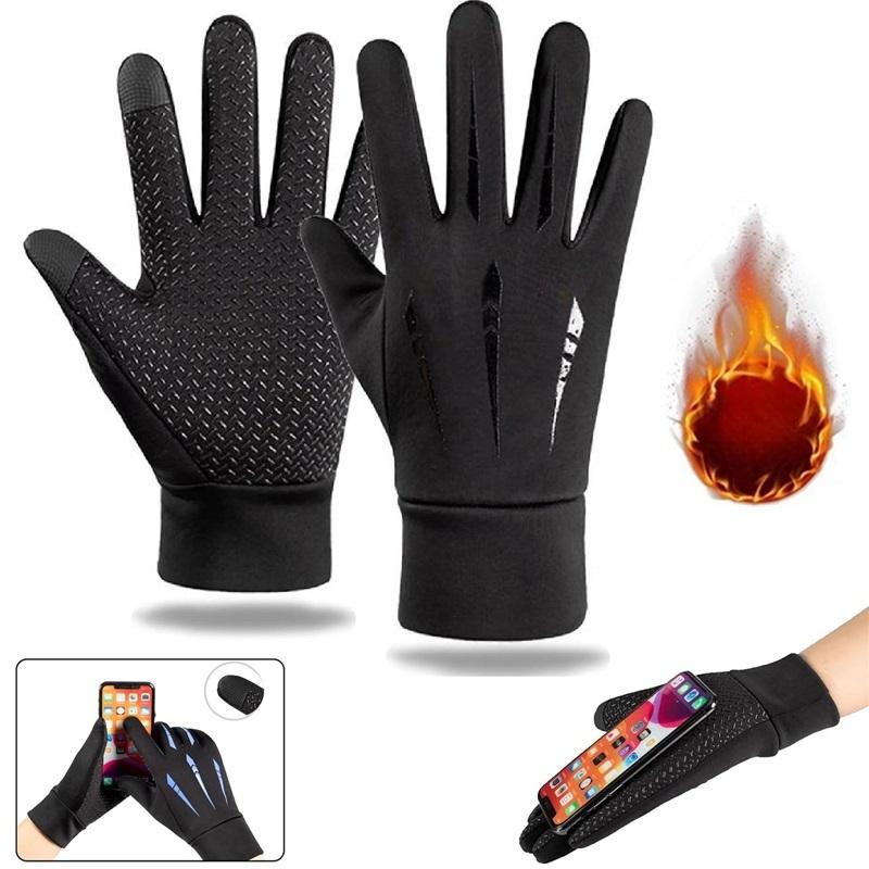 

Ветрозащитные зимние теплые перчатки с сенсорным экраном и флисовой подкладкой для мужчин и женщин, для езды на велосипеде, вождения, бега, катания на лыжах чёрный