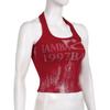 Retro Monogrammed Choker Vest Polyester Hanging Neck High Street Crop Tops Knit Tank Top Open Back Sexy Backless Red Top Women
