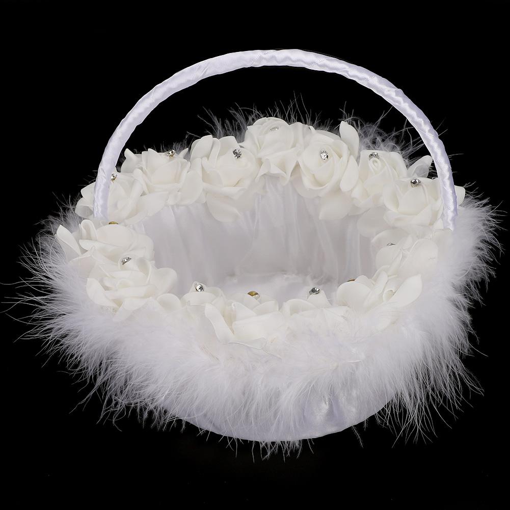 Panier à Fleurs Léger et Élégant pour Mariage de Fille avec Panier à Bonbons Décoré de Satin Blanc