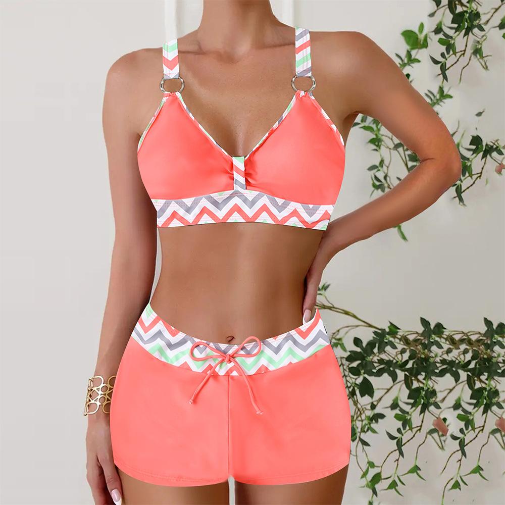 New flat-angle conservative color printing thin women's split bikini bikini swimsuit