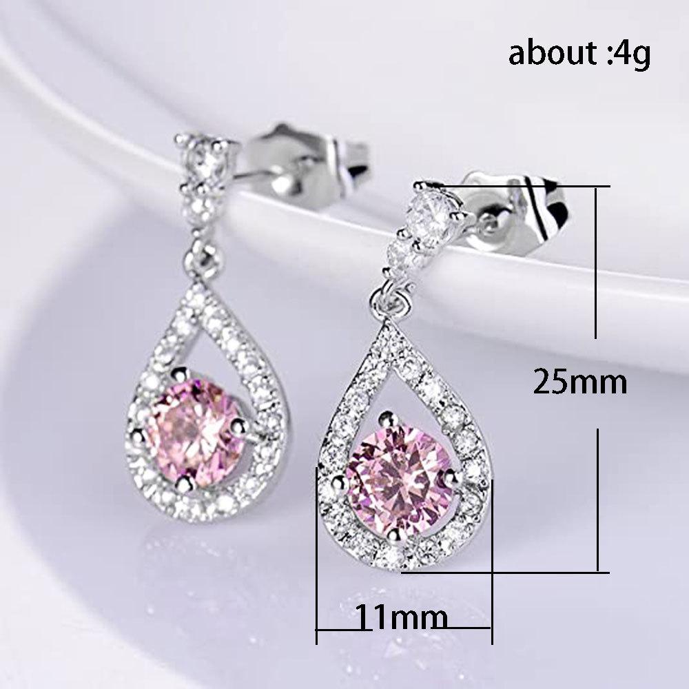 BELLA BOX Fashion Luxury Women Dangle Earrings Inlay Pink/White CZ Temperament Lady Earrings For Wedding Party Silver Color Jewelry
