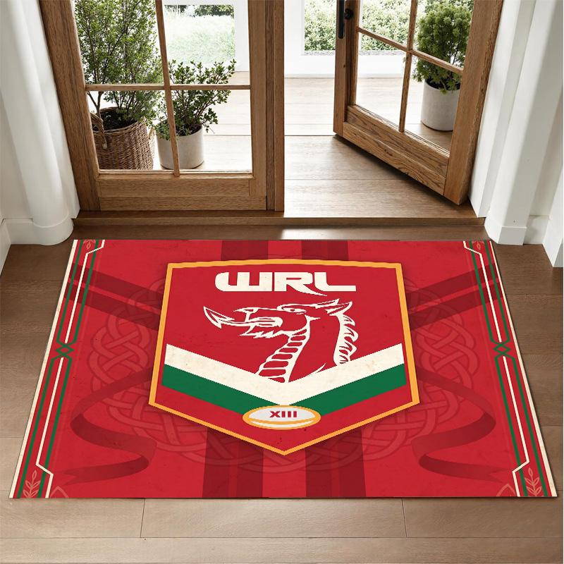 Wales Rugby Design Crystal Velvet Rug Soft Decorative Mat for Bedroom Entrance