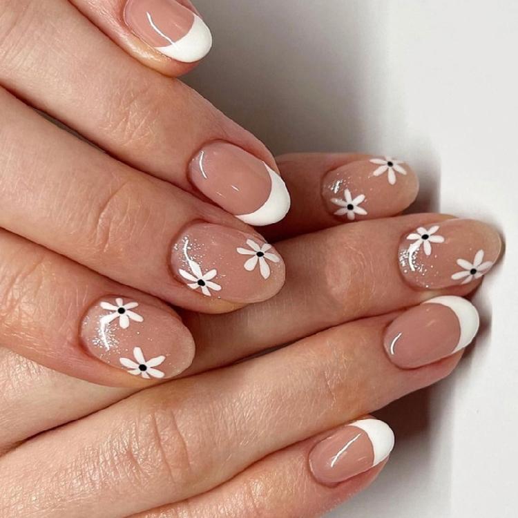 Multiple Color French Press On Nail Flower Design Fake Nail for Daily Travel Wear Easy Application 24pieces/Box