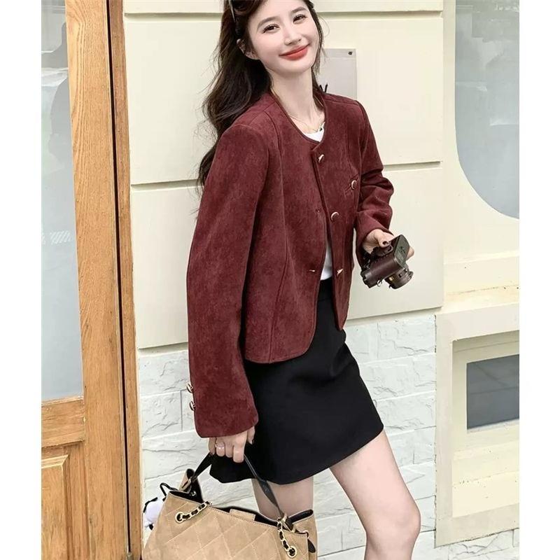 Elegant Vintage Short Coat Women Autumn Chic Jacket Casual Fashion Outerwear Petite