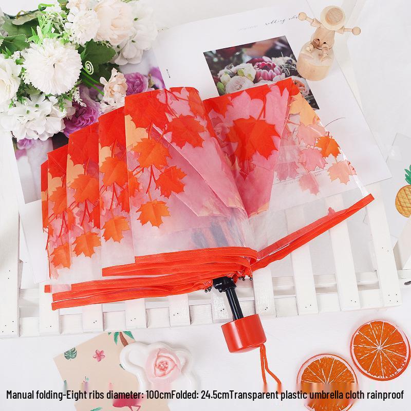 Japanese Forest Style Transparent Cherry Blossom Umbrella with Arched Long Handle for Students