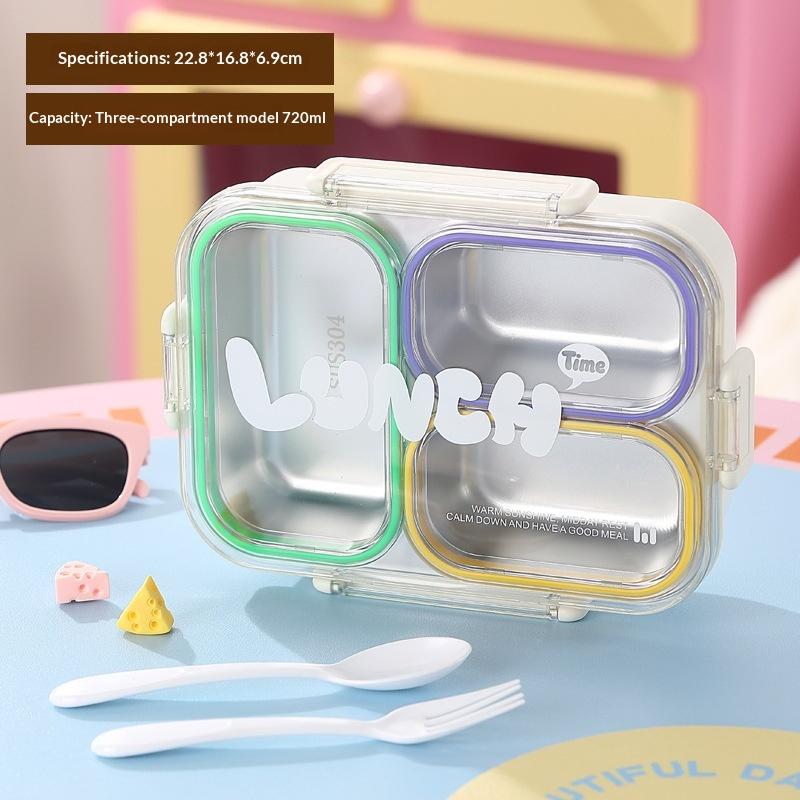 304 Stainless Steel 720Ml Leak Proof Lunch Box 3 Compartments With Cutlery For Kids School Office Outdoor Picnics