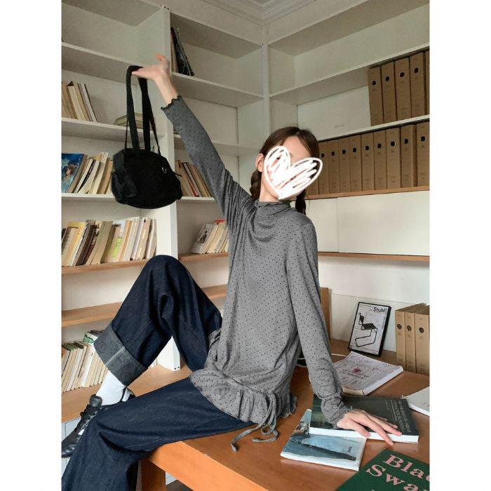 Polka Dot Ruffle Long Sleeve Women s Autumn/Winter Slimming Top Small