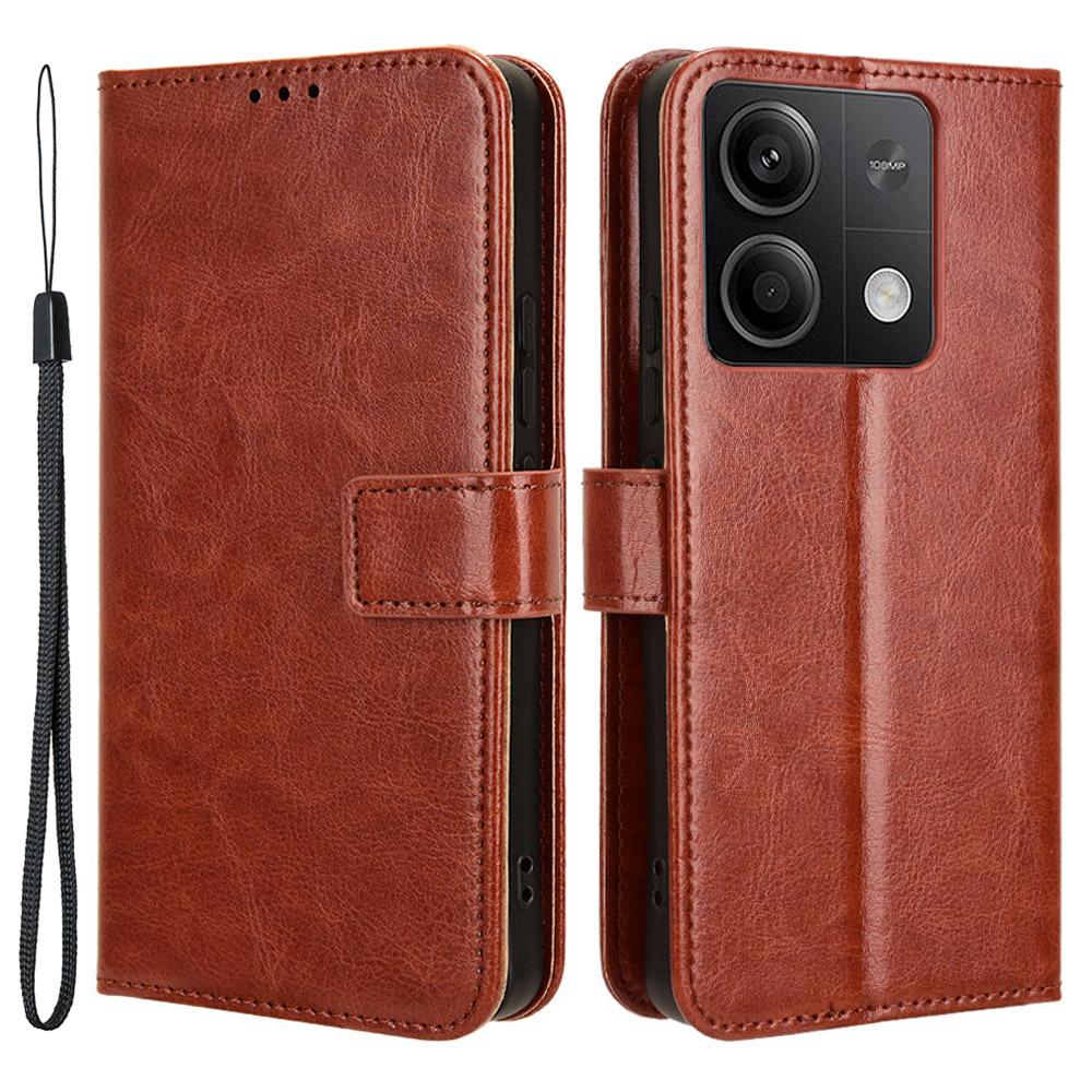 

For Xiaomi Redmi Note 13 5G Case Crazy Horse Texture Phone Wallet Cover Brown