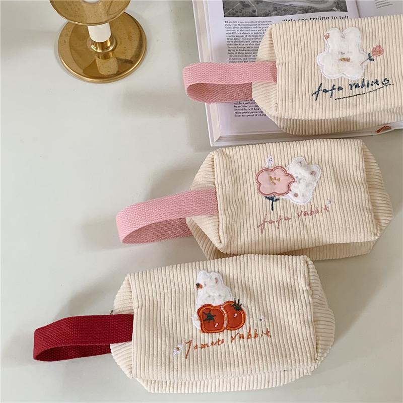 Embroidered Flower Lovely Rabbit Makeup Bag Travel Pouch Cosmetic Storage Bag