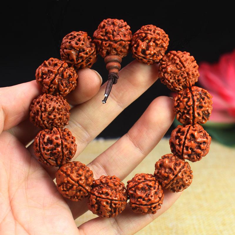 Natural 5-Lobed Rudraksha Bodhi Seed Prayer Beads Bracelet