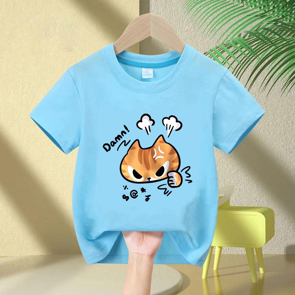 The Angry Cat Printed Roundneck and Kids Top Clothing New Fashion BoyGirl Summer Clothing Cartoon Graphic TShirt