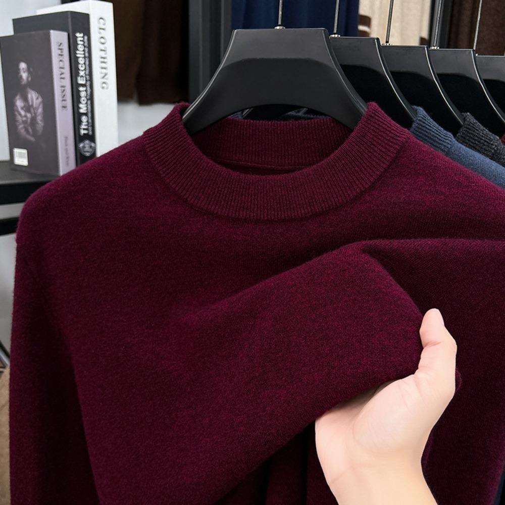 Men 100% Pure Wool Half Turtleneck Sweater, Warm Solid Knit Jumper for Autumn Winter Daily Wear