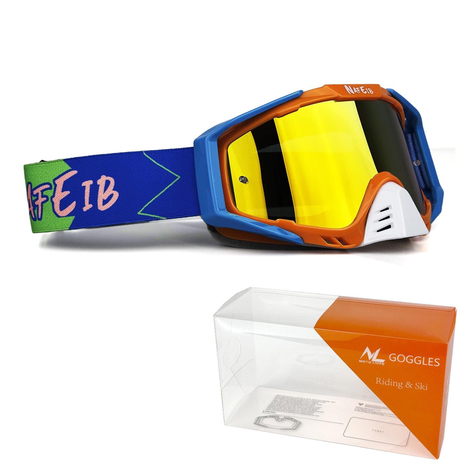 

Full lacquer finish new product N5Off-road goggles set, glossy motorcycle glasses for men and women, outdoor riding goggles Blue-orange frame—Red f