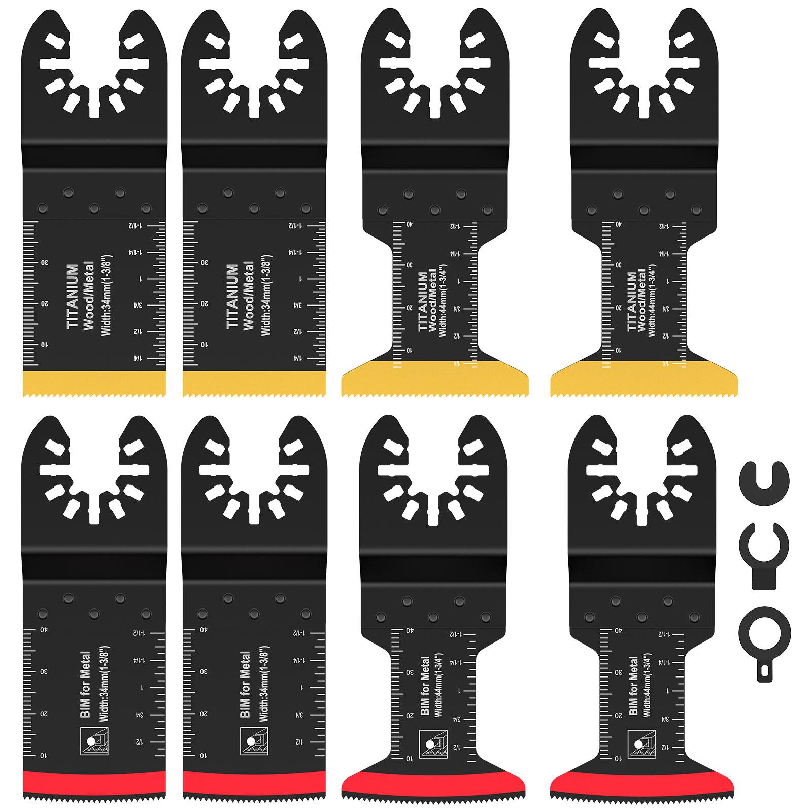 

8Pcs Titanium Bimetal Oscillating Saw Blades Set Universal Curved Edge Multitool Blades for Precise Cutting Metal Nails Screws