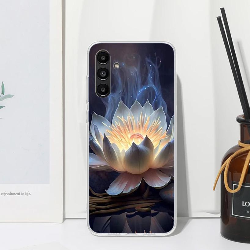 Lotus Blue White Flowers Phone Case For Samsung Galaxy A17 A37 A57 A16 A26 A36 A56 A15 A25 A35 A55 A14 A24 A34 A54 A13 A23 A33 A