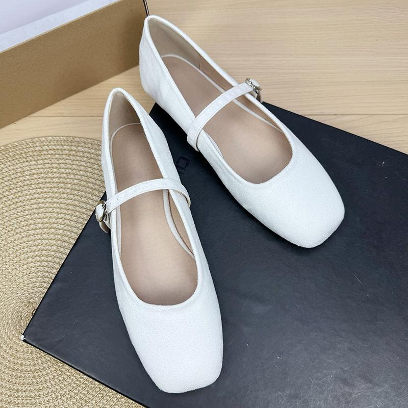 Fashion Flat Shoes for Women 2025 Square Toe Shallow Mouth Suede New Mary Jane Shoes Large Size Women's Shoes 42 43 44 Zapatos
