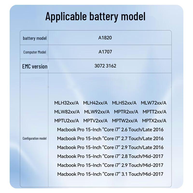 llano Replacement Battery for MacBook Pro 15.4-inch (A1707/A1820)