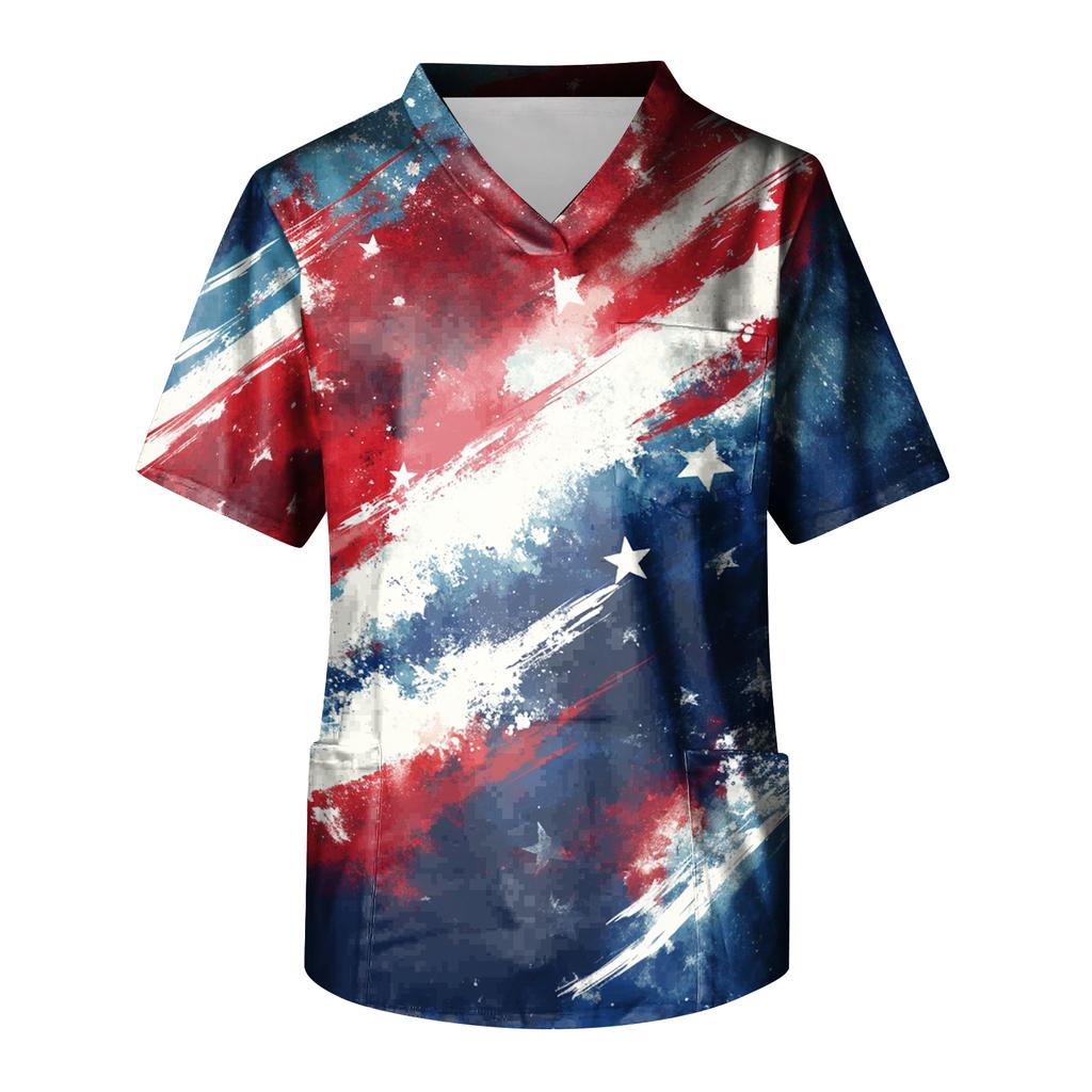Men's Short Sleeve V-Neck  Print Chest Pocket Care Top