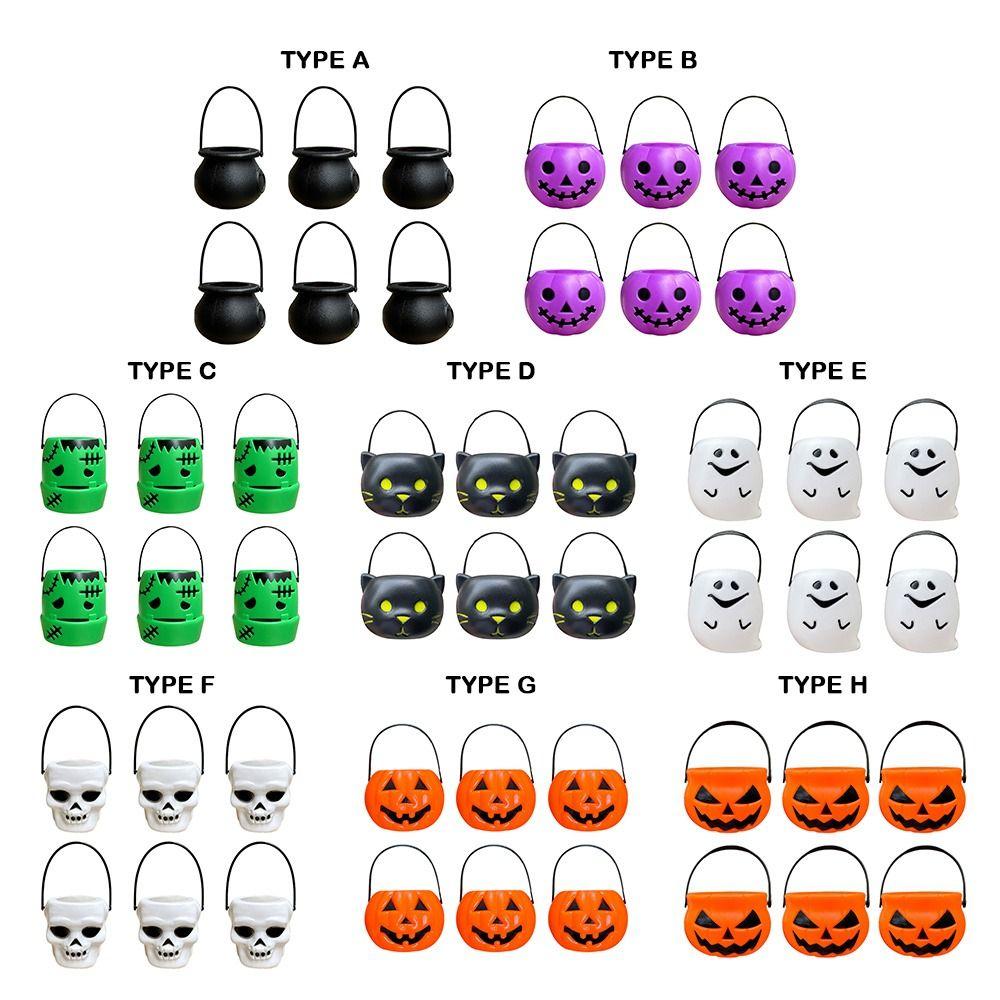6PCS Set Festive 6cm Size Halloween Pumpkin Jar Triangular Eyes With Lid Pumpkin Bucket Mini Basket Pumpkin Lantern Gift Giving