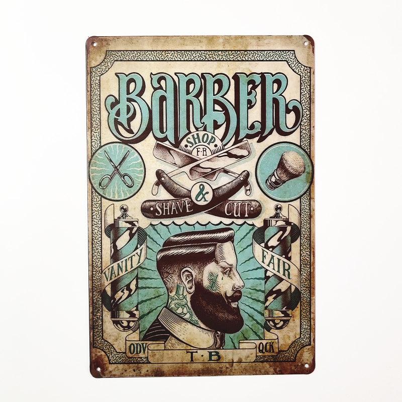 Haircut & Shave Retro Metal Plates Pub DecorationAdvertising Barbershop Wall Stickers Top Hairstyle Art Plaque Home Decor
