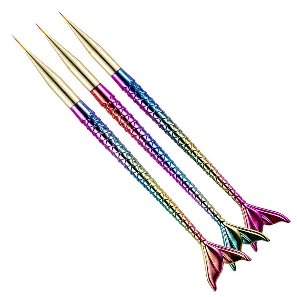 3Pcs/set Ultra-thin Line Mermaid Nail Painting Brush Mermaid Pull Wire Nail Brush Nail Salon