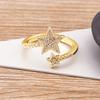 Nidin New Hip Hop Rock Five Star Rings Men Women Luxury Gold  Color Rhinestones Zircon Pentagram Adjustable Wedding Party Gift