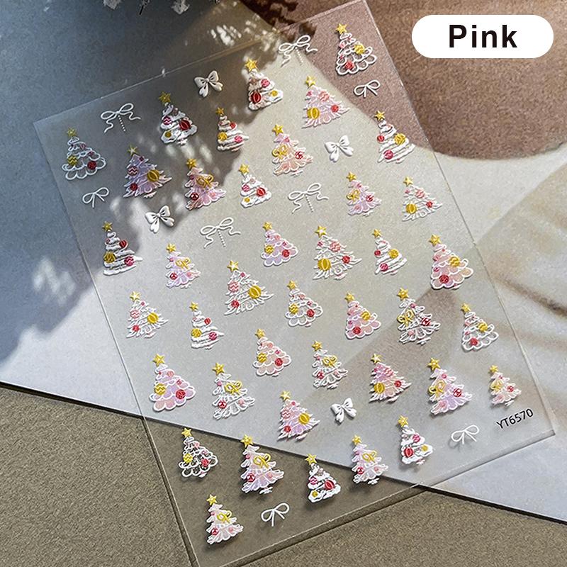 Xmas Tree Nail Stickers Embossed Nail Art Self-Adhesive Decals For Manicure Christmas Party Charm Nail Ornaments