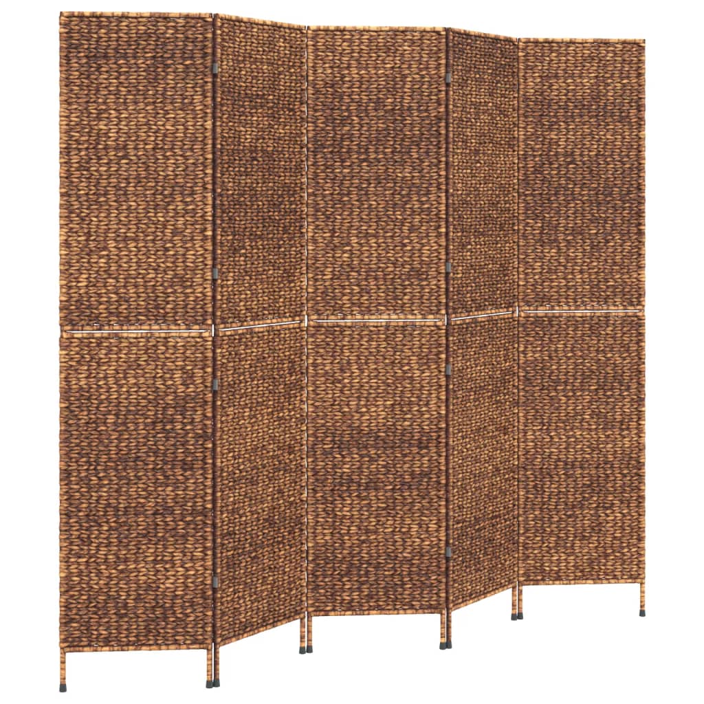 5 Panel Room Divider In Brown 205 X 180 Cm Wicker (Water Hyacinth)