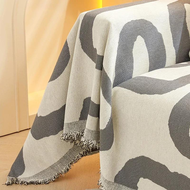 Geometric Printed Sofa Blanket Chenille Dustproof Anti-scratch Sofa Mat for Living Room Multipurpose Furniture Protection Cover