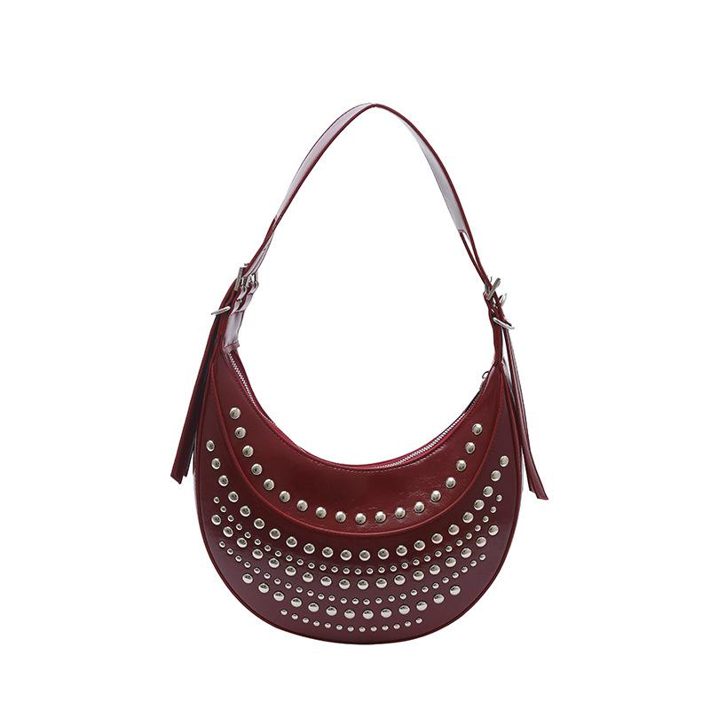 Women's bag 2025 new European and American fashion rivet punk style shoulder bag, large capacity shoulder hand, armpit bag