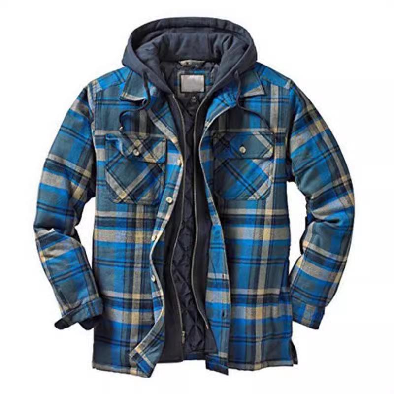Men's Autumn/Winter Plaid Hooded Cotton Jacket 