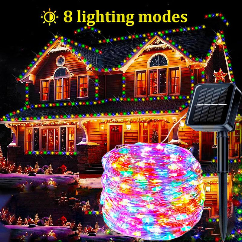 

8modes Christmas Solar Led String Lights Connectable Outdoor String Fairy Lights for Christmas Tree Party Decoration Garden DIY 5m 50leds