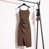 Plus Size Slimming Camisole Dress - Women's Waist-Cinched Spring/Summer Slit Outerwear Skirt