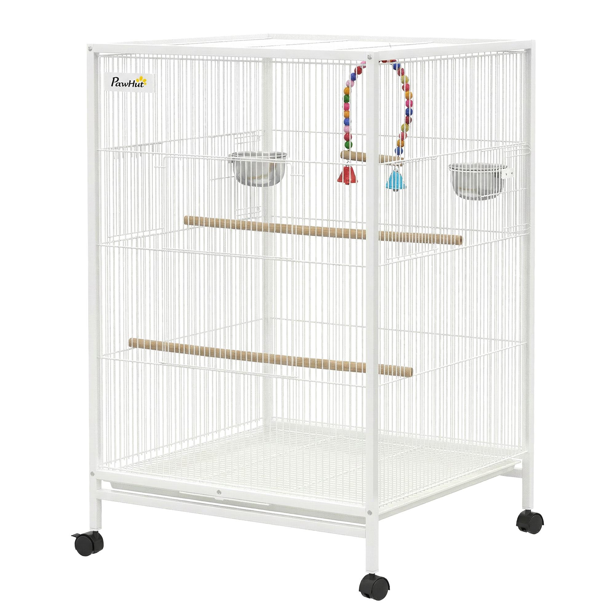 Bird Cage With Wheels With Feeders