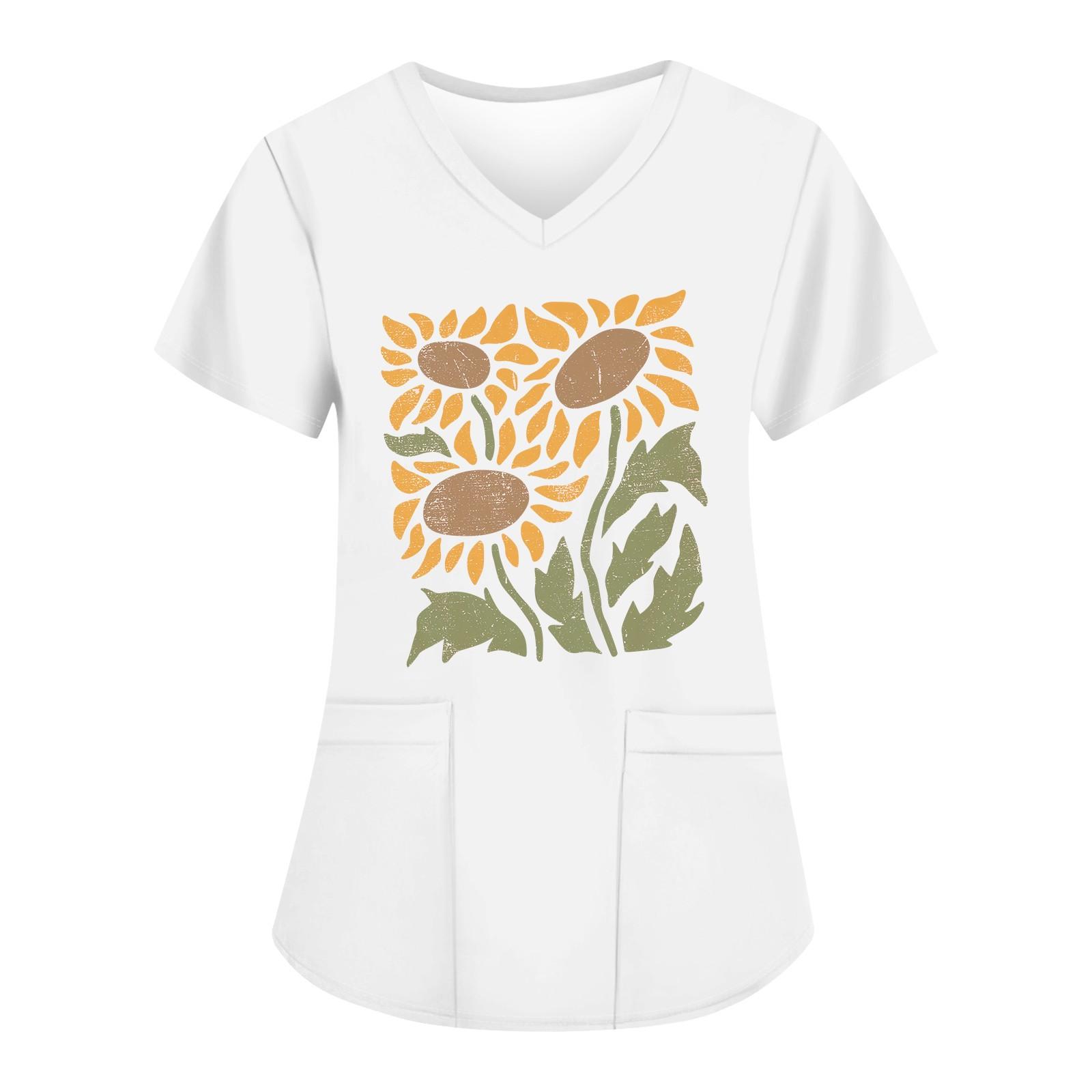 

Женские модные топы с короткими рукавами и V-образным вырезом с принтом, рабочие футболки с карманами XXXXXL белый