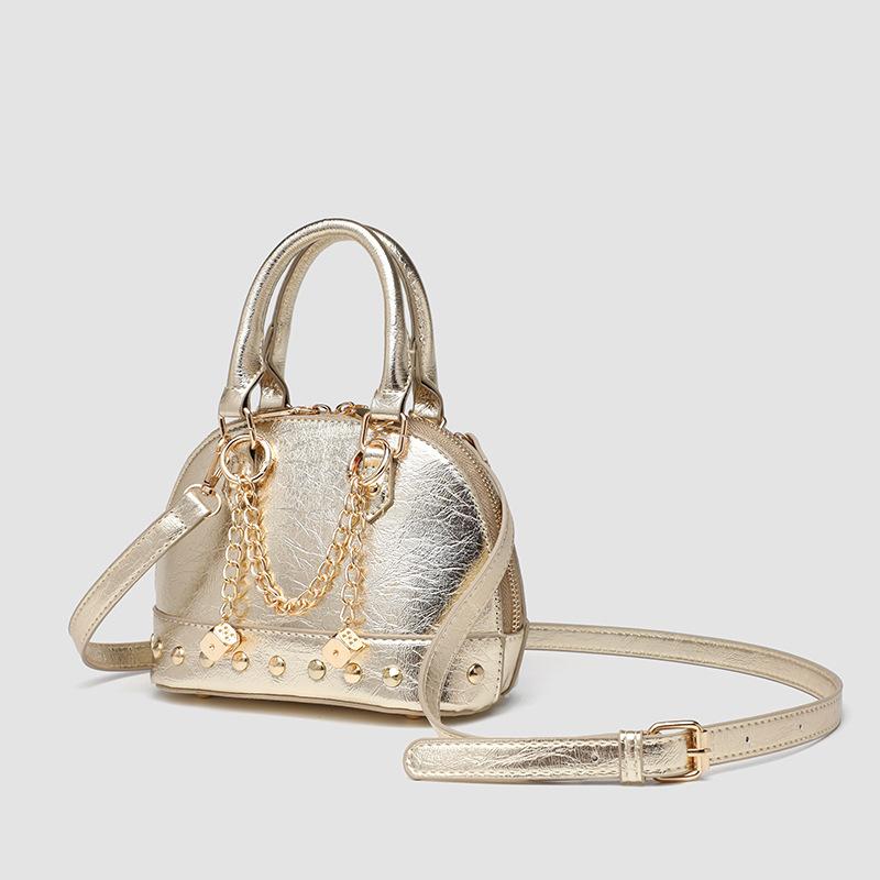 New European and American Niche Design High End Champagne Rivets Handheld Shell Bag Light Luxury One Shoulder Diagonal Straddle Bag