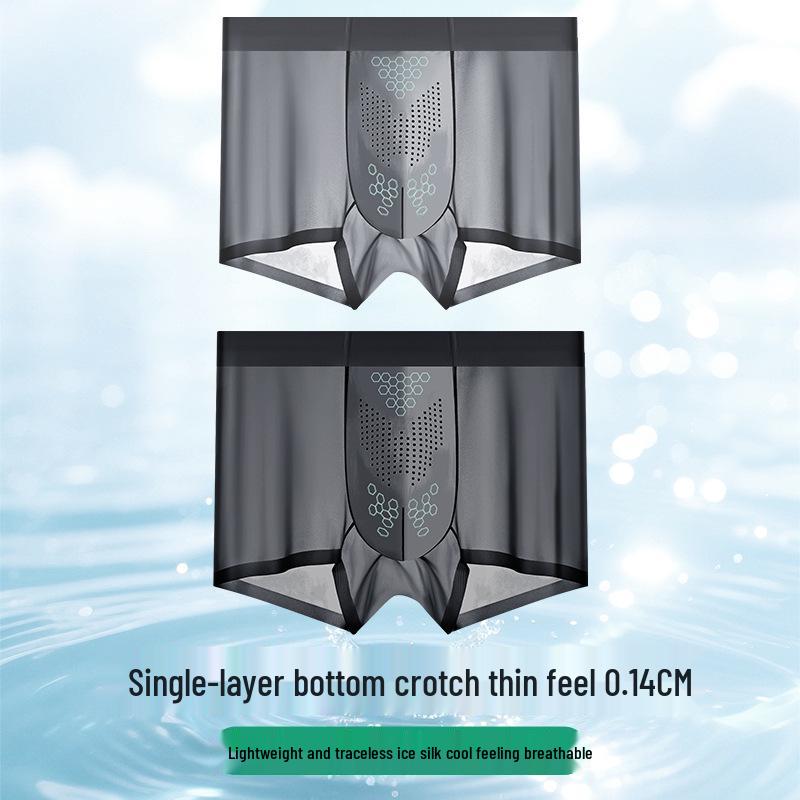 Herren Nahtlose Leichte Boxershorts aus Eisseide - Atmungsaktiv, Antibakteriell, Sommerunterwäsche für Teenager