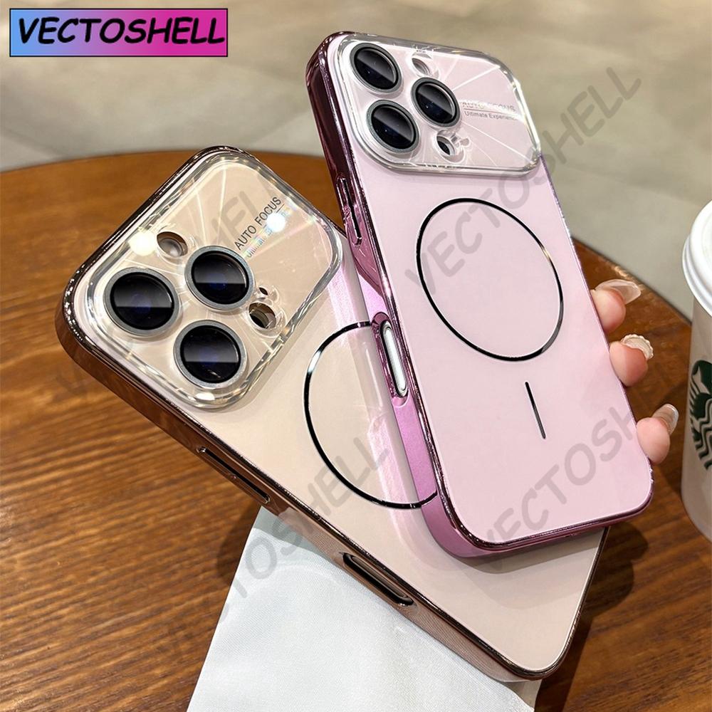 Luxury Laser Camera Magsafe Cover for IPhone 17 Pro Max 16 15 14 Pro 13 12 Pro 17 Air Large Window Matte Magnetic Phone Cover