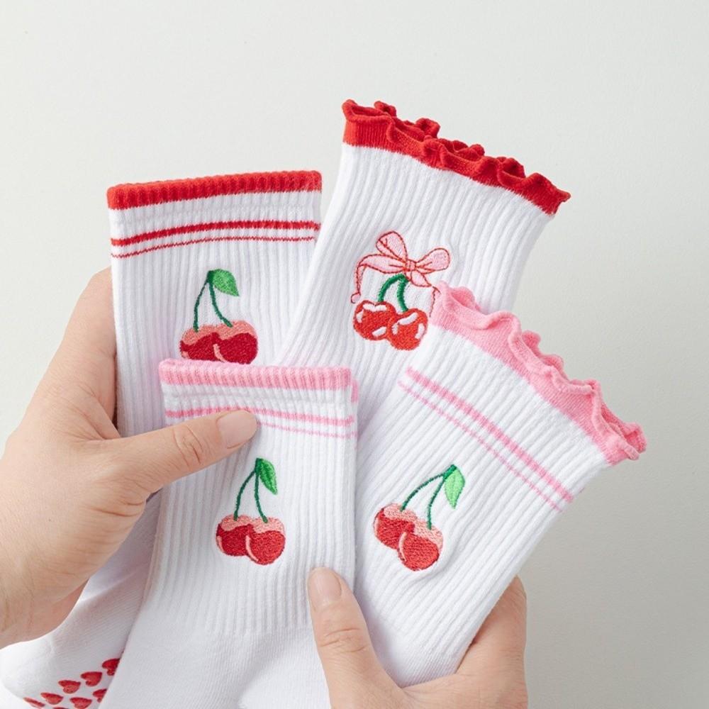 2pairs Embroidery Pilates Socks Cherry Pattern Non-Slip Socks Comfortable Women Yoga Socks  Indoor