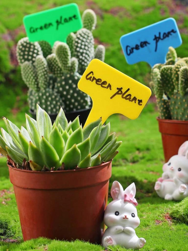 20pcs T-Type Plant Labels with a Gel Pen, Waterproof Plastic Plant Tags Nursery Garden Markers