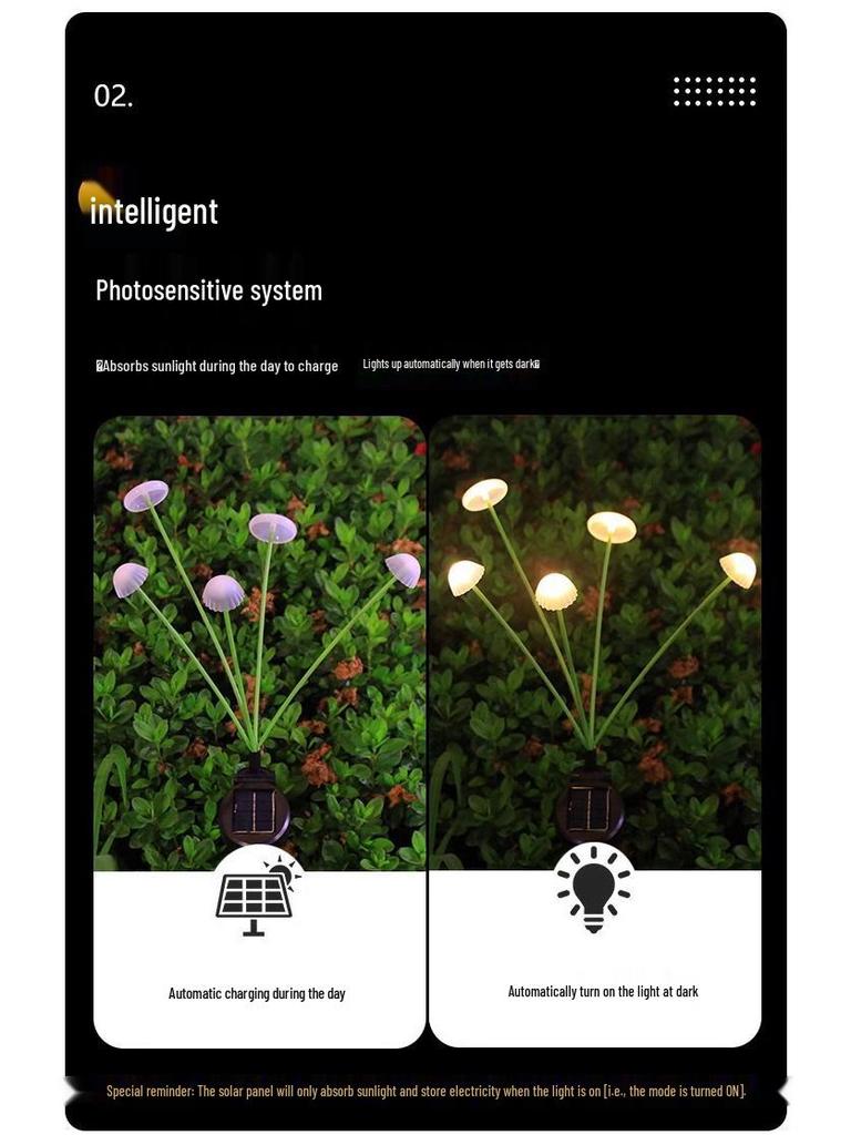 Pilzform Solar-LED-Lichterkette, Wasserdichte Outdoor-Campinglichter, Quallen-Design mit Windbetrieb