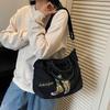 Embroidered Denim Bag Women's Large Capacity Shoulder Crossbody Bag