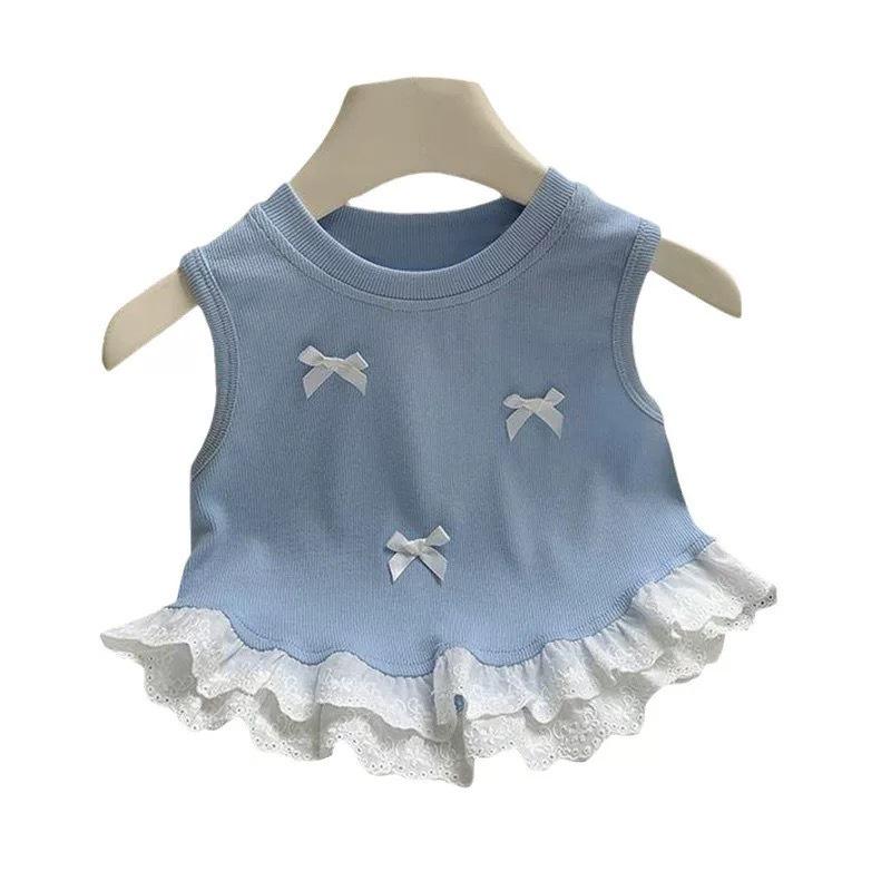 Girls' Sleeveless Bow Lace Vest - Sweet Summer Korean Style