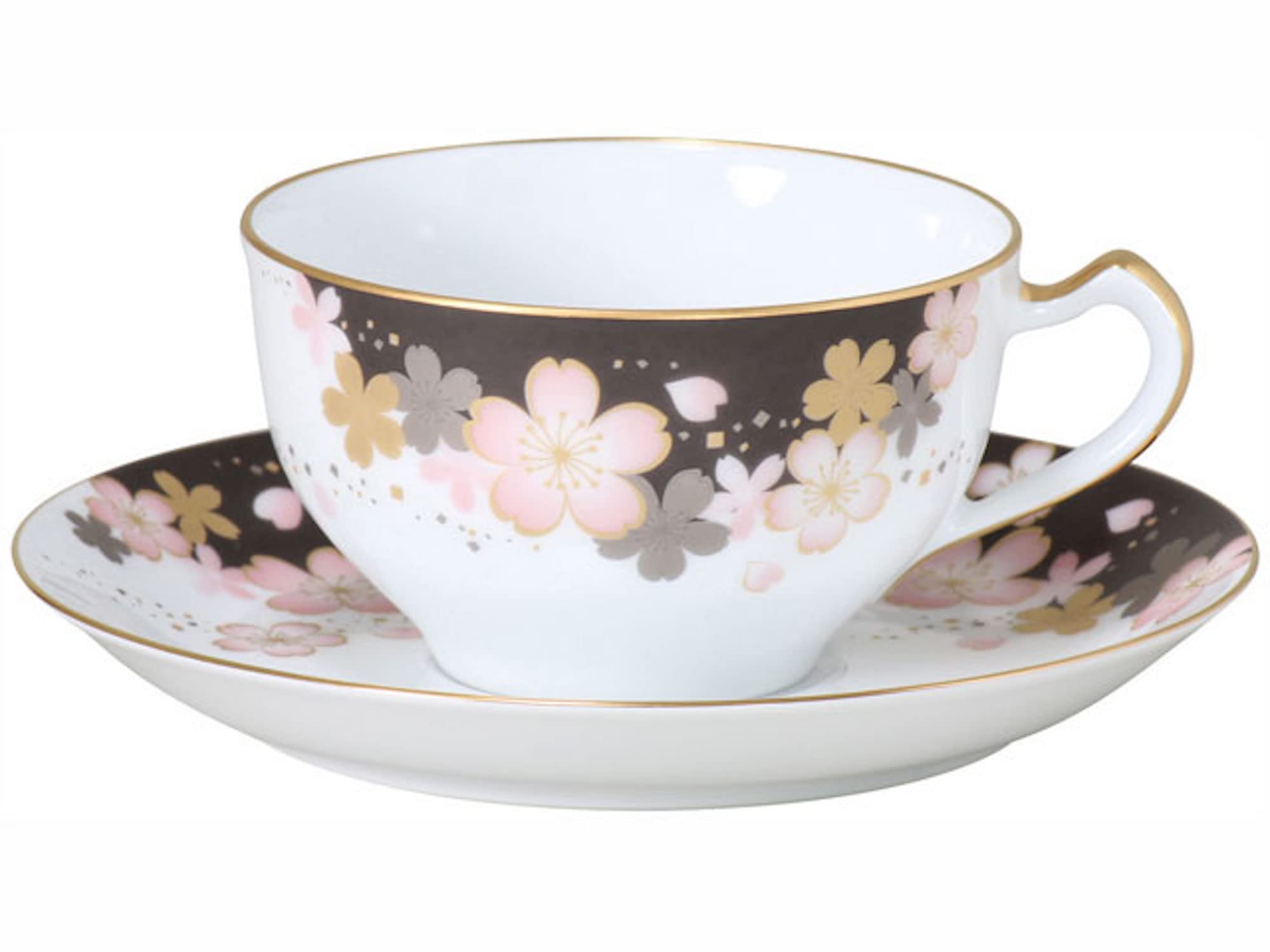 

Okura Art Pottery Sakura Series 2nd Edition Yuzen Sakura Cup & Saucer, Coffee/Tea, Approx. 235cc, Made in Japan, 1c/a682-2