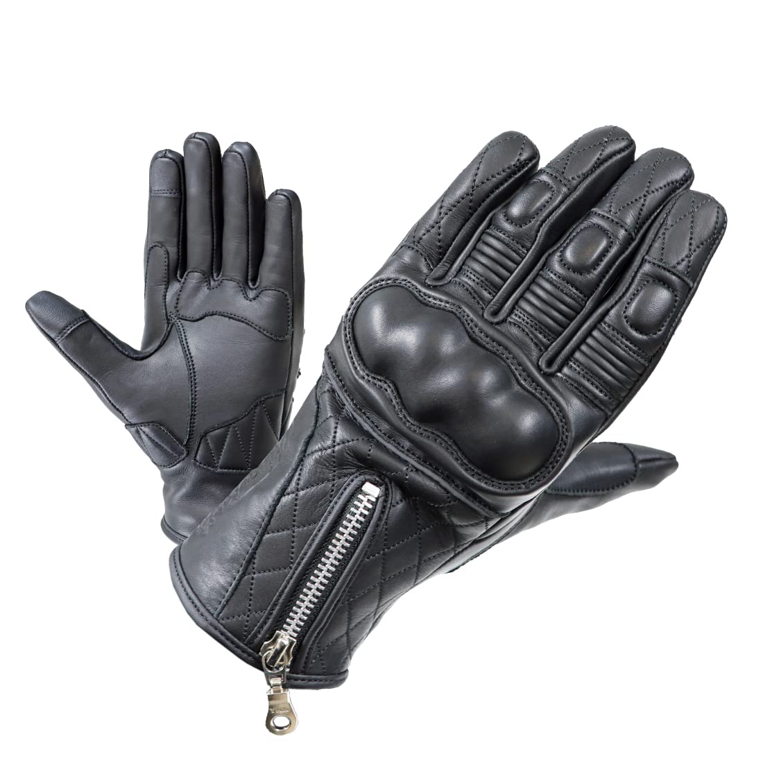 

MOTO BASE Spring/Autumn Model Motorcycle Smartphone Compatible Protective Quilted Leather Gloves/MBLG-01 (Black/Black) Size L