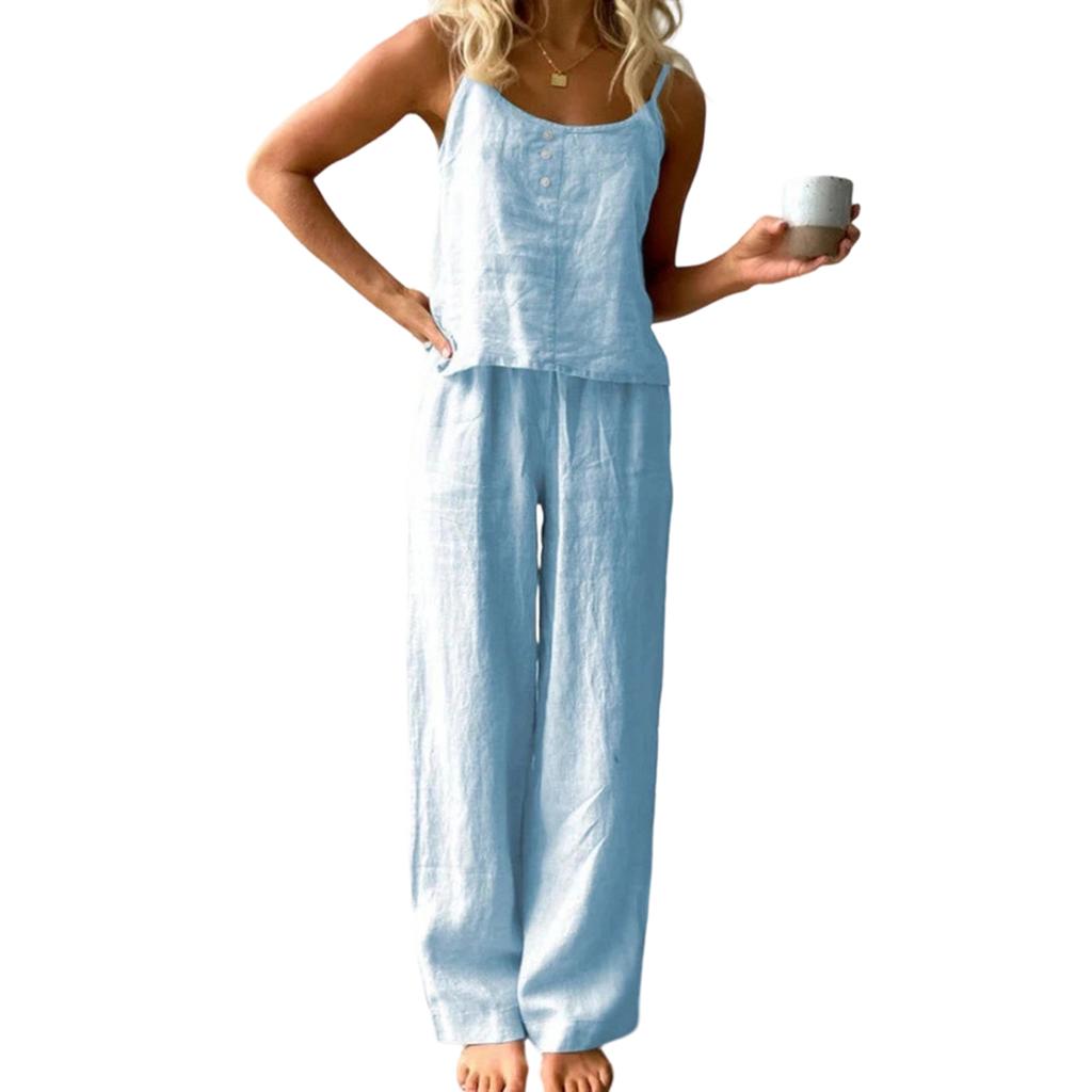 Thin Sleeveless Camisole Pants Loose Fashion Cotton Linen Set