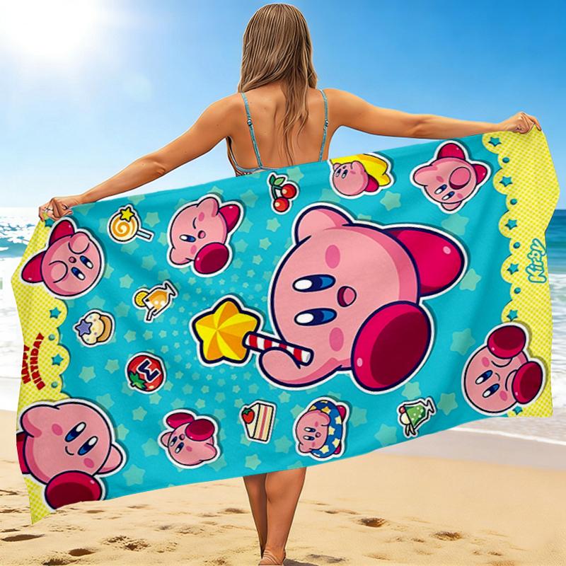 1Pc Kawaii Kirby Party Decorations Beach Towel, Quick Dry, Multi-Use for Beach Pool Gym Yoga Home Travel, Christmas, Halloween, Xmas Gift Em9299